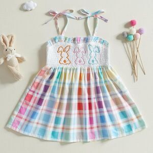 Los Angeles Boutique Pastel Easter Bunny Checkered Holiday Party Dress 4-5 NEW